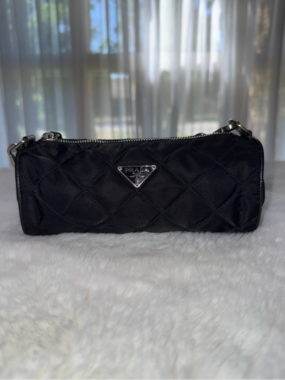 Prada Black Quilted Mini Barrel Bag with Silver Chain - Picture 2 of 16